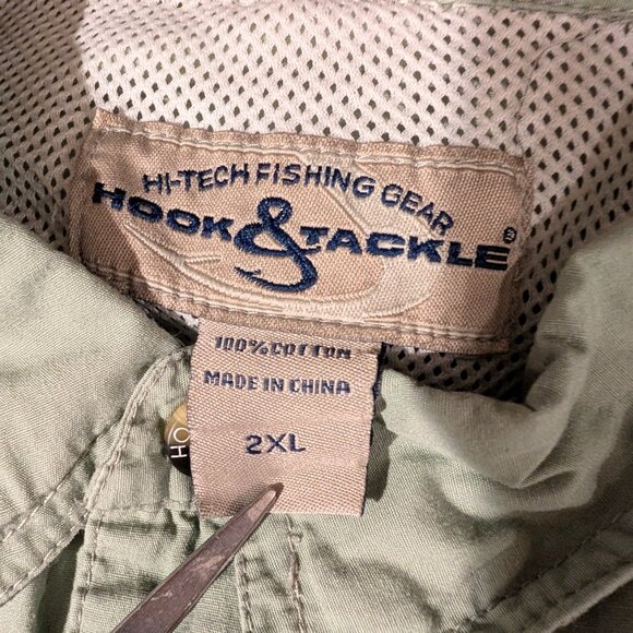 Hook & Tackle Mens 2XL Fishing Shirt Vented Cargo Pockets Light Green Outdoor - Picture 7 of 9